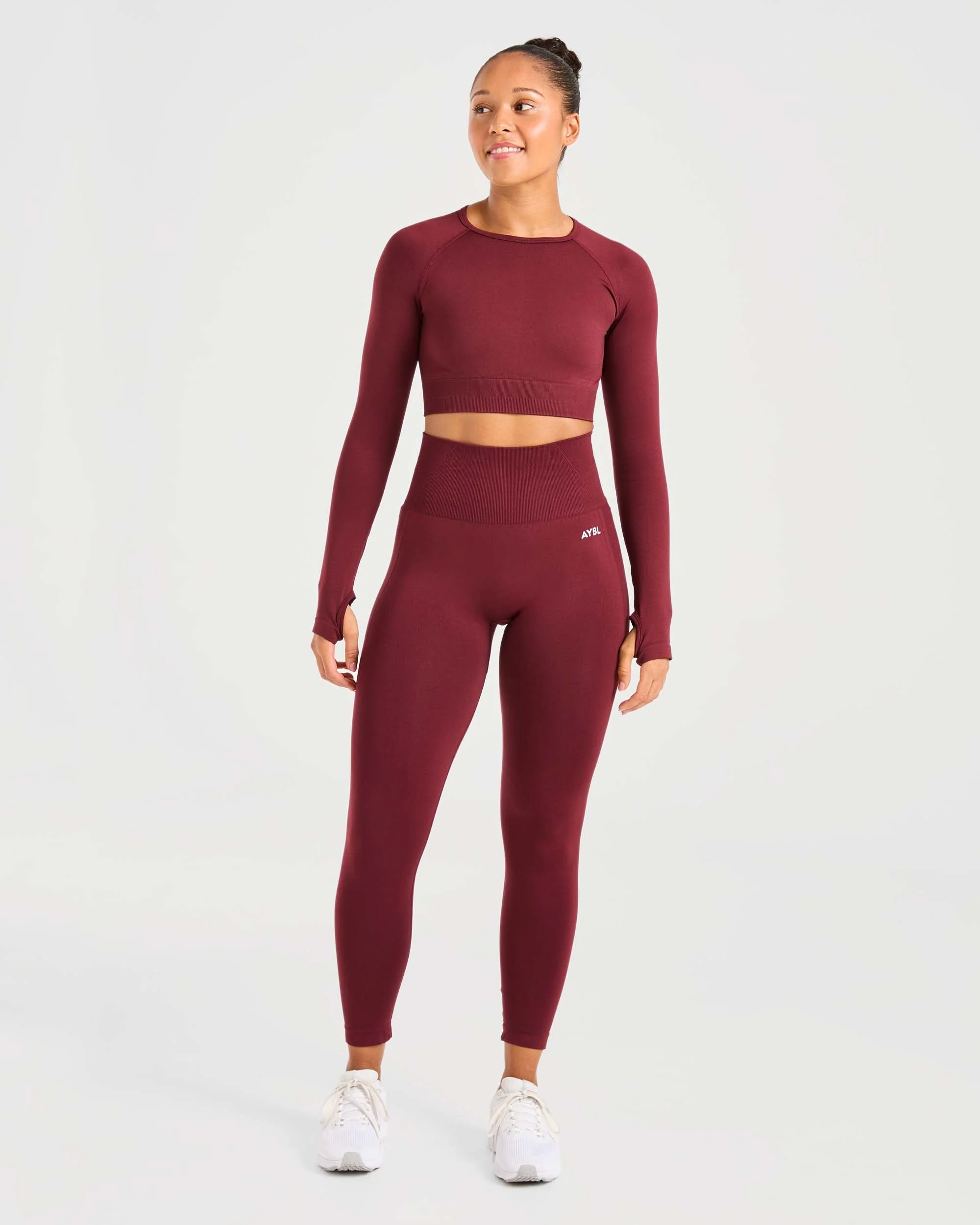 Empower Seamless Long Sleeve Crop Top - Rouge Wine - Image 3