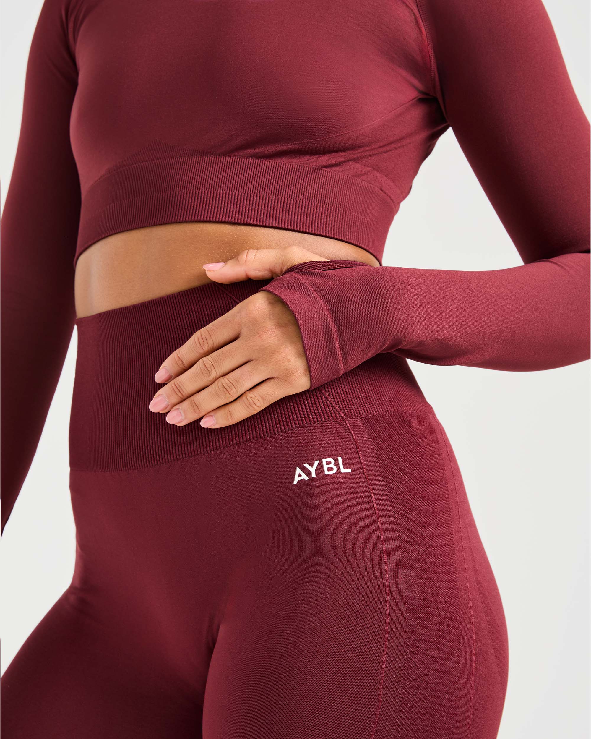 Empower Seamless Long Sleeve Crop Top - Rouge Wine - Image 6