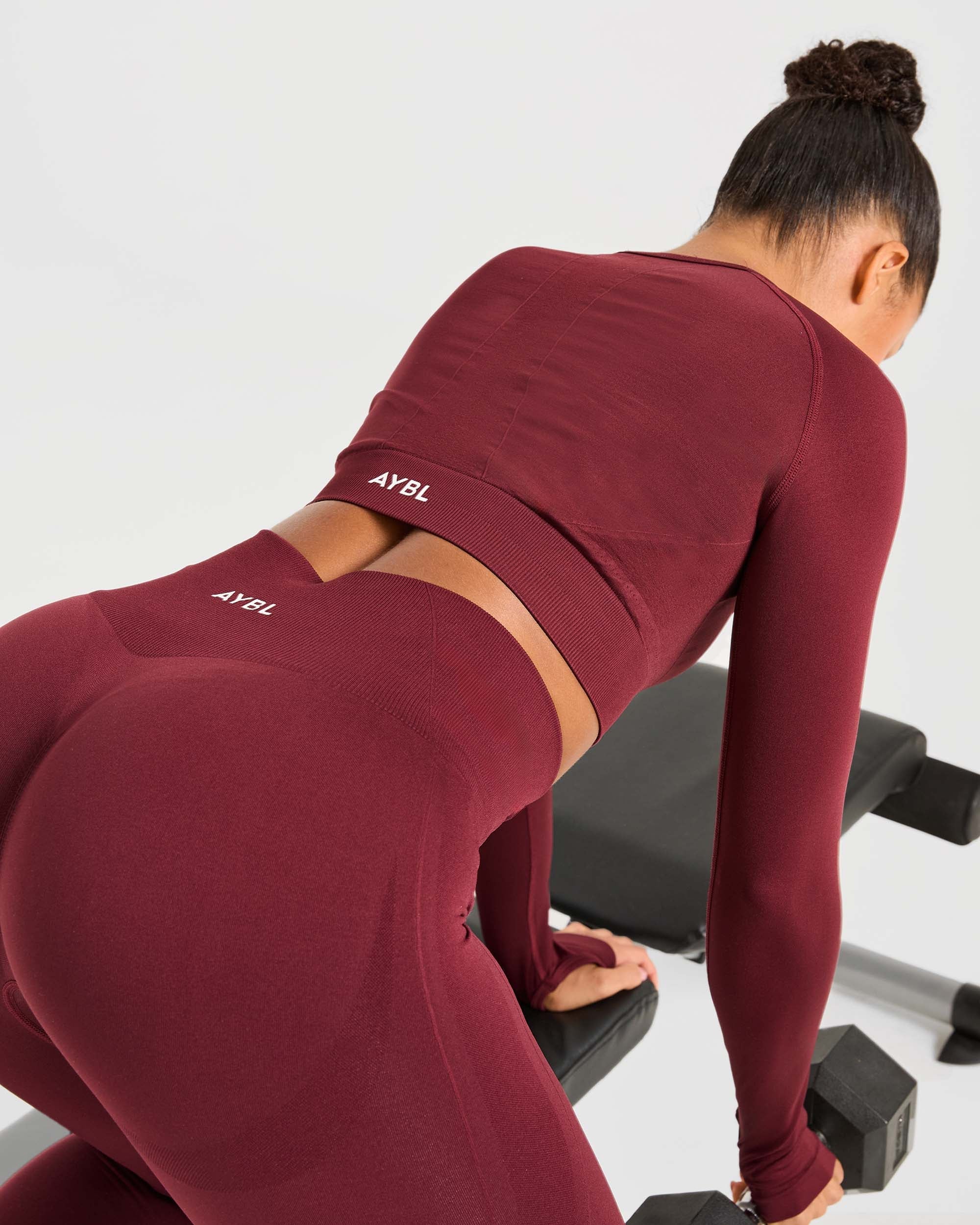 Empower Seamless Long Sleeve Crop Top - Rouge Wine - Image 7