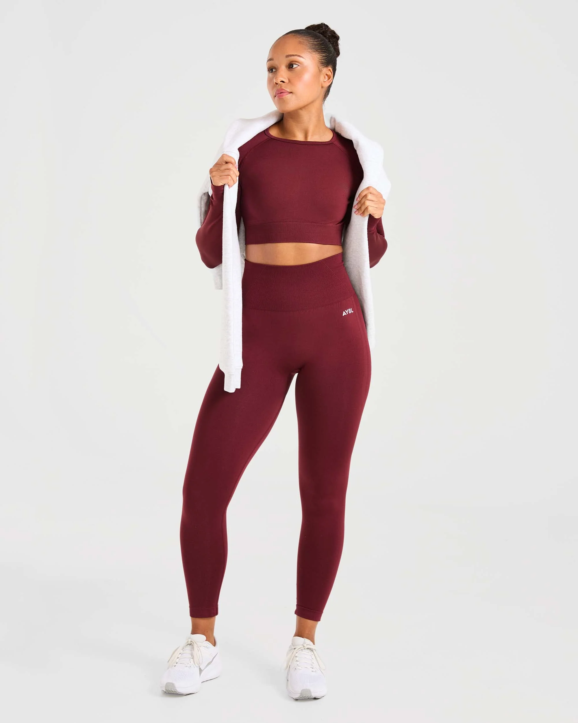 Empower Seamless Long Sleeve Crop Top - Rouge Wine - Image 8