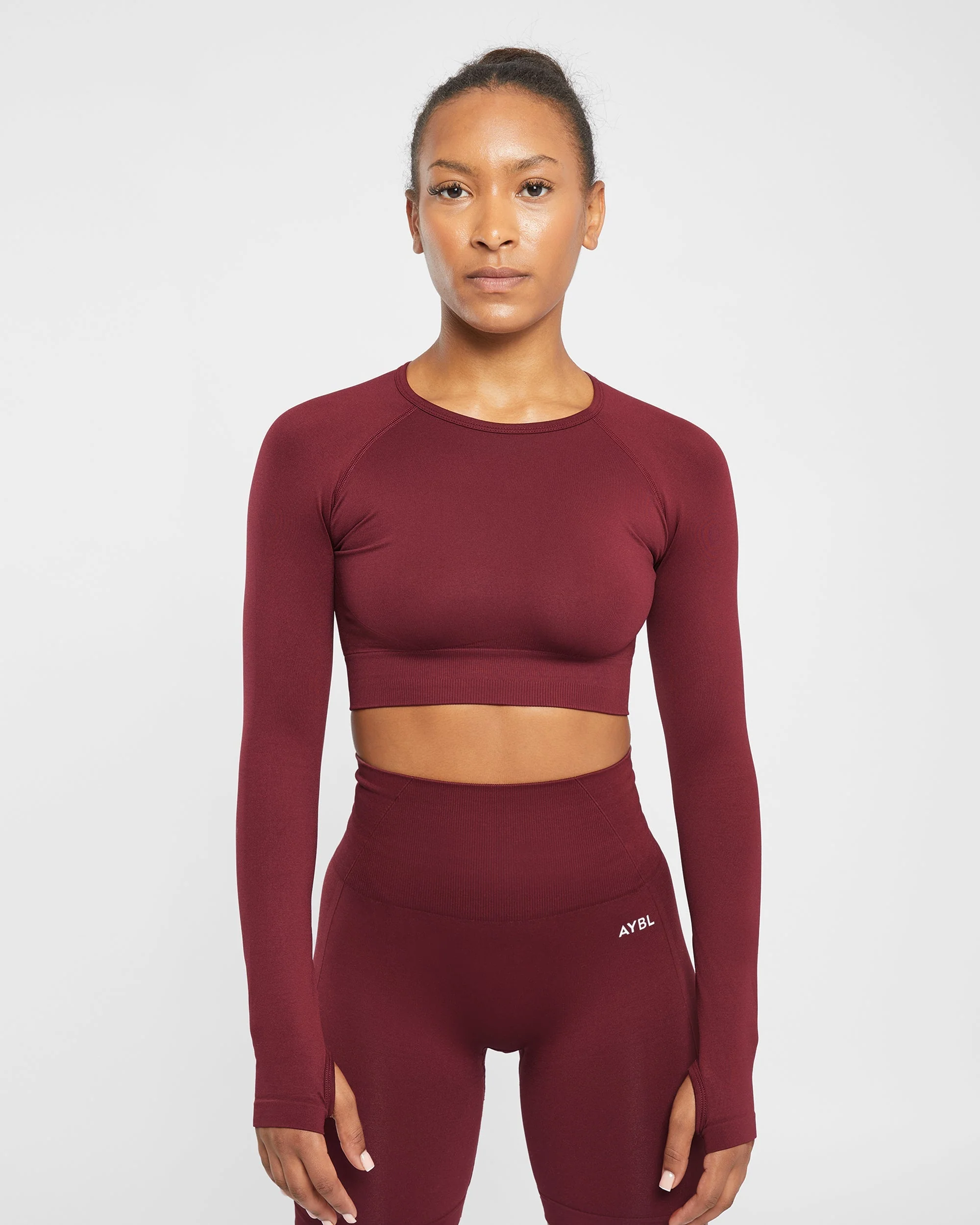 Empower Seamless Long Sleeve Crop Top - Rouge Wine - Image 9