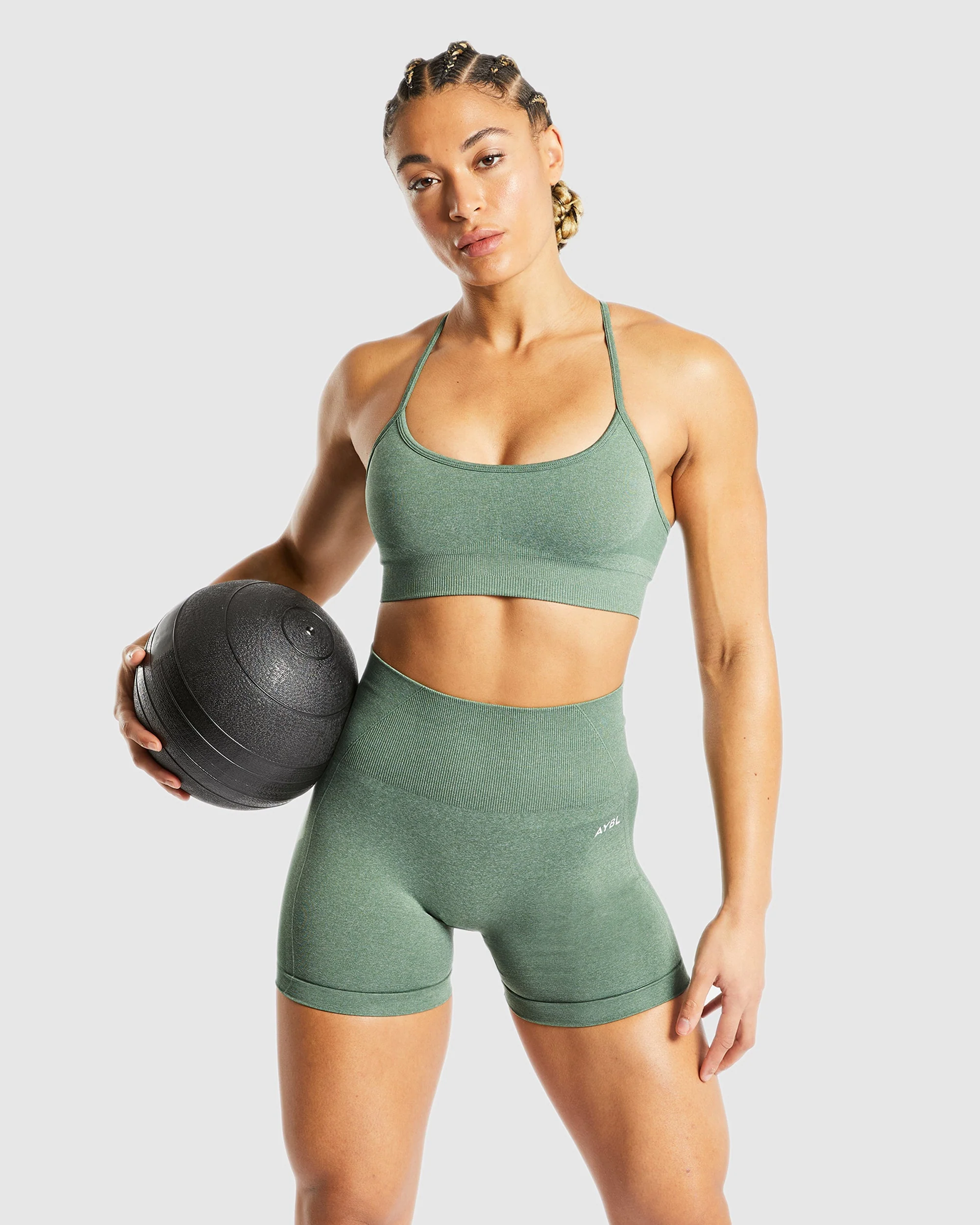 Empower Seamless Sports Bra - Olive Marl - Image 7