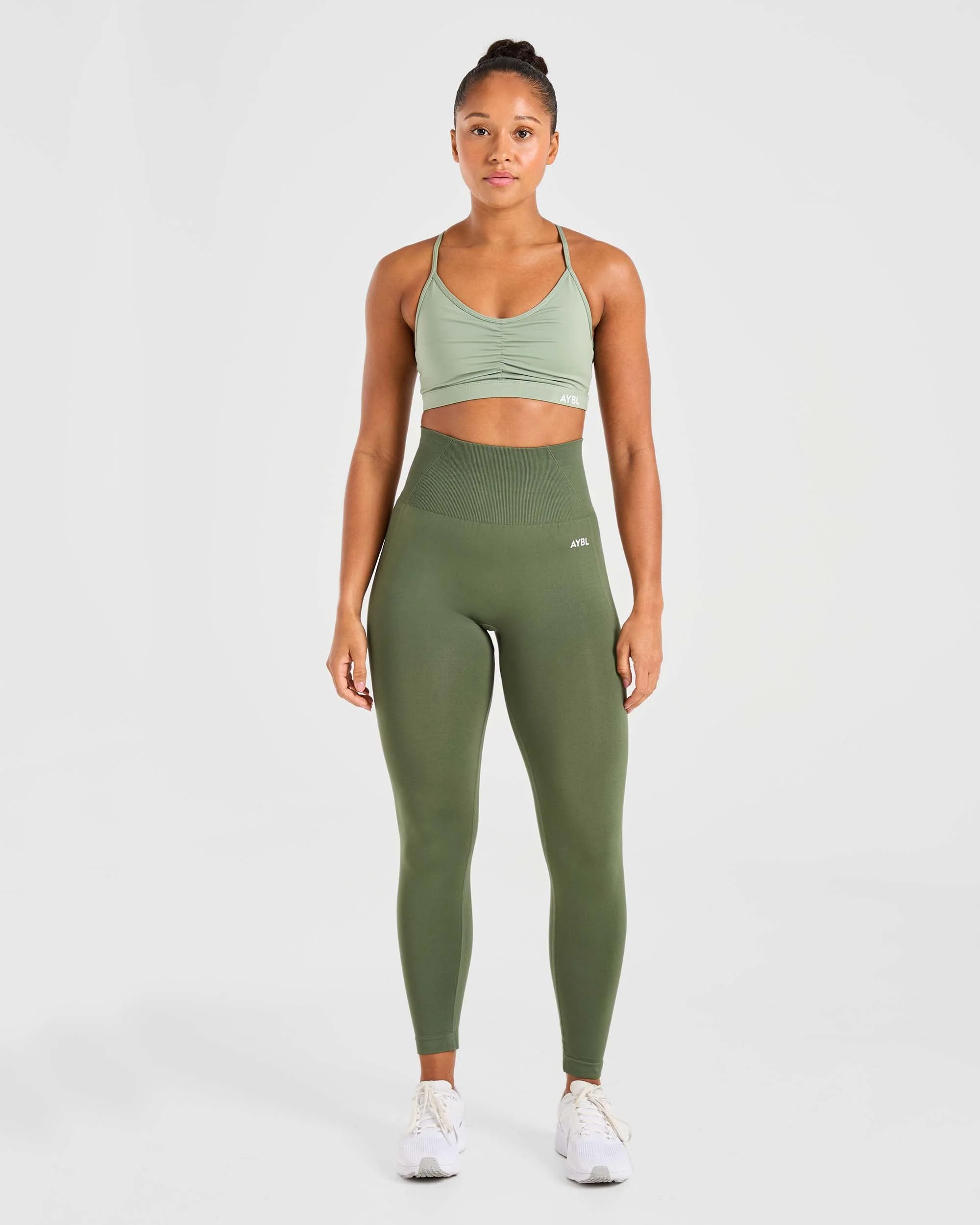 Essential Ruched Sports Bra - Olive Vert - Image 3