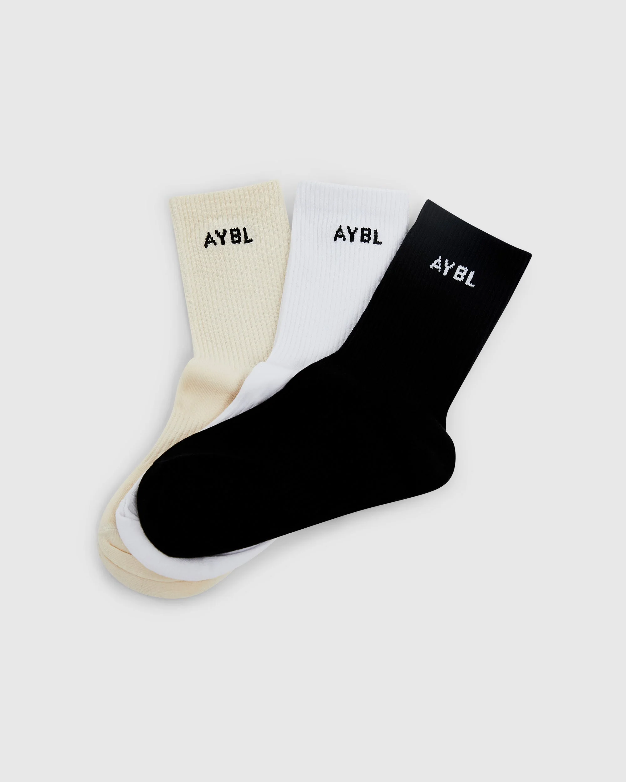Everyday Crew Socks (3 Pack) - Black/White/Cream - Image 5
