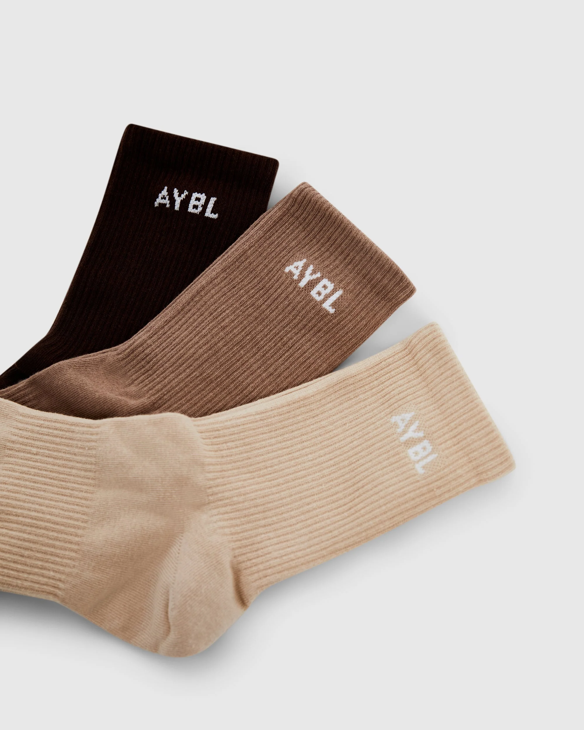 Everyday Crew Socks (3 Pack) - Nude/Mocha/Brown - Image 5