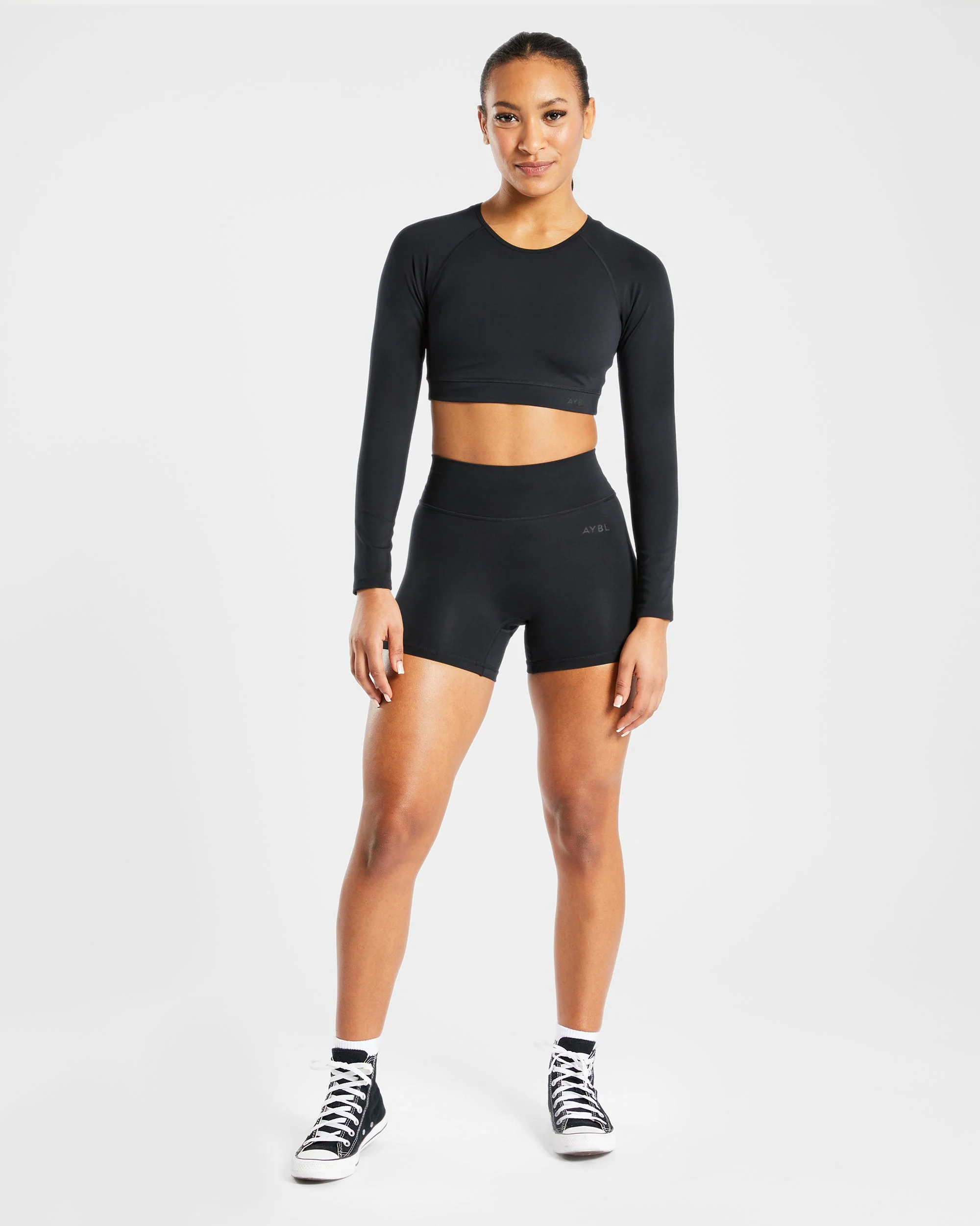 Staple Long Sleeve Crop Top - Noir - Image 3