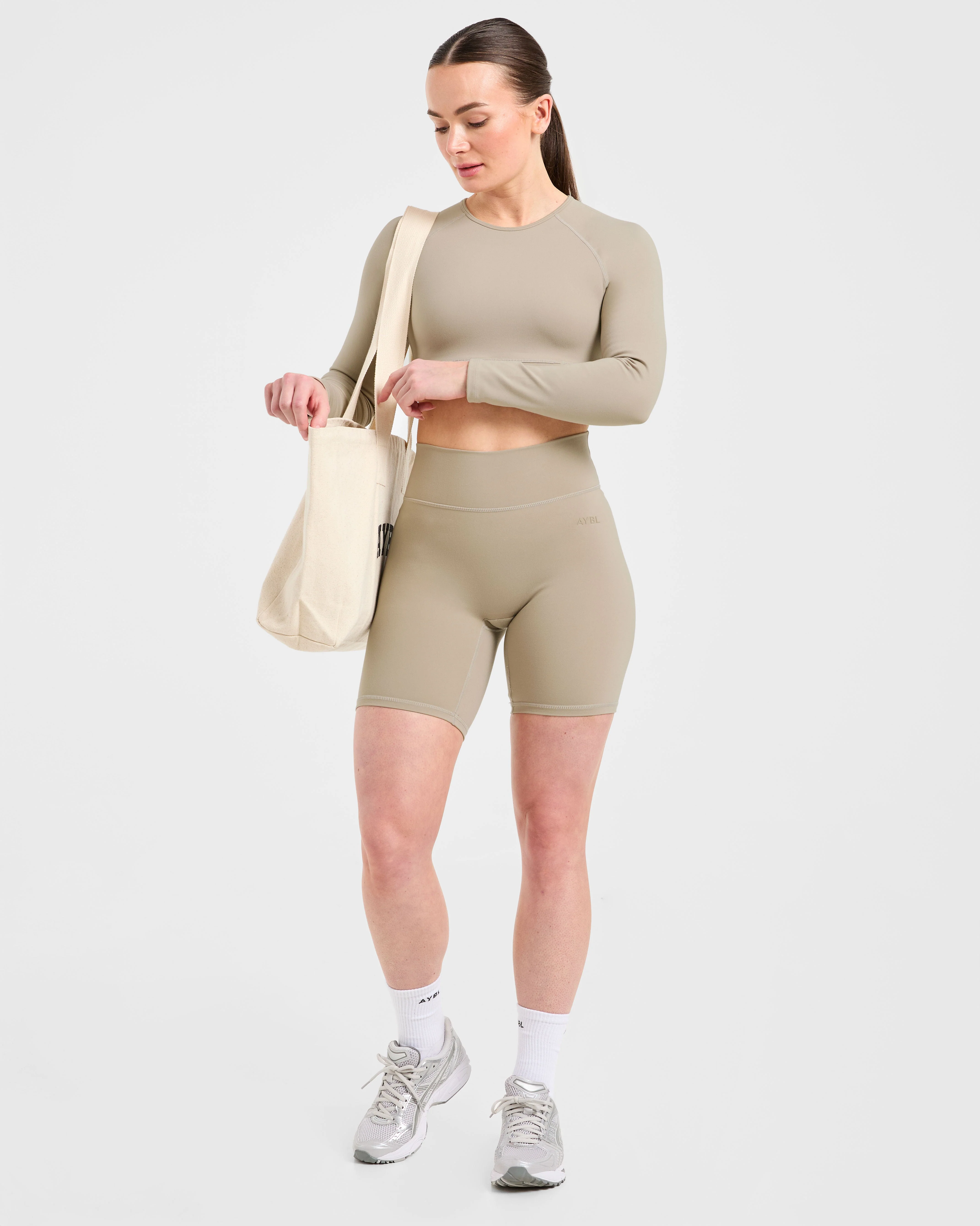 Staple Long Sleeve Crop Top - Muted Taupe - Image 7