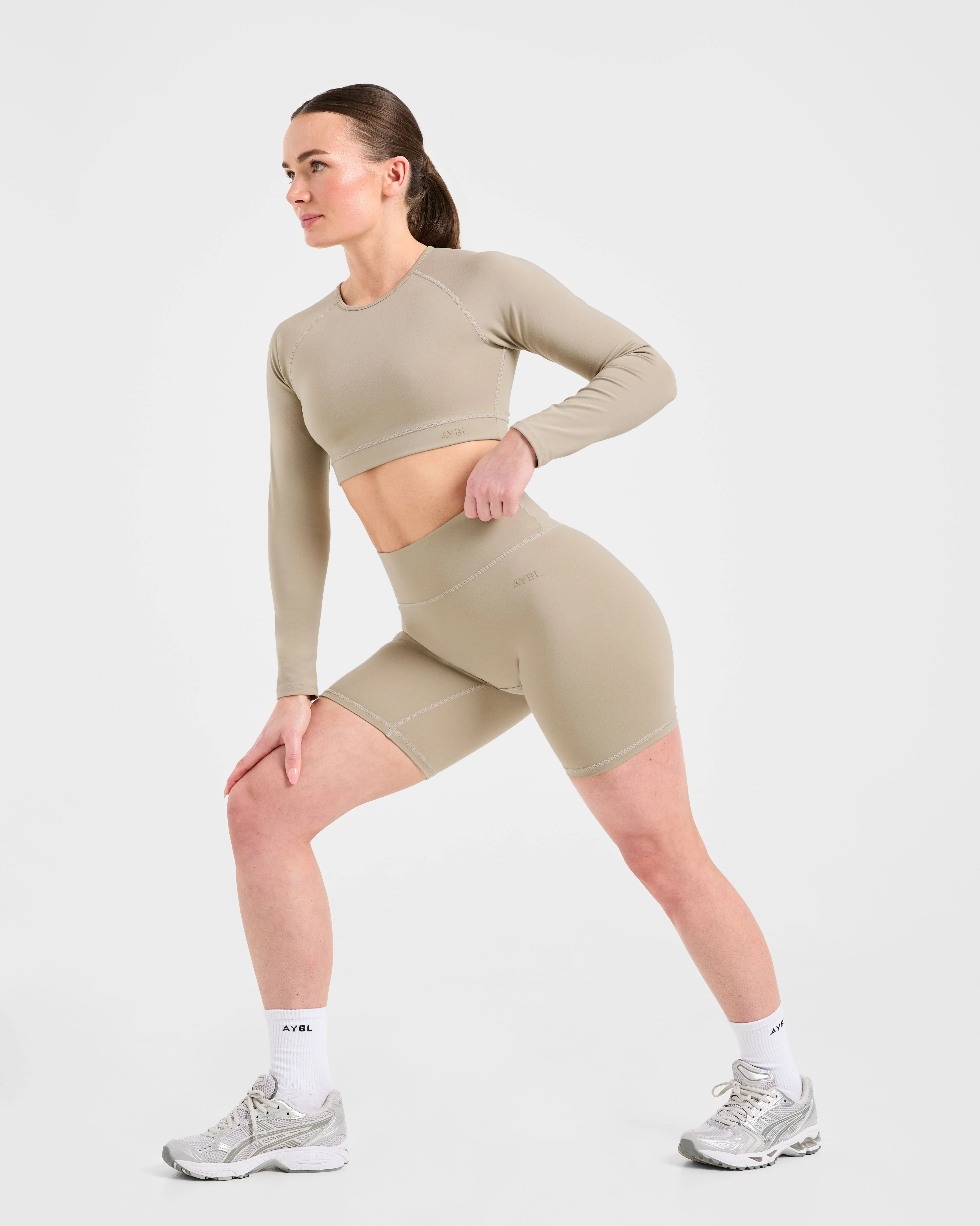 Staple Long Sleeve Crop Top - Muted Taupe - Image 8