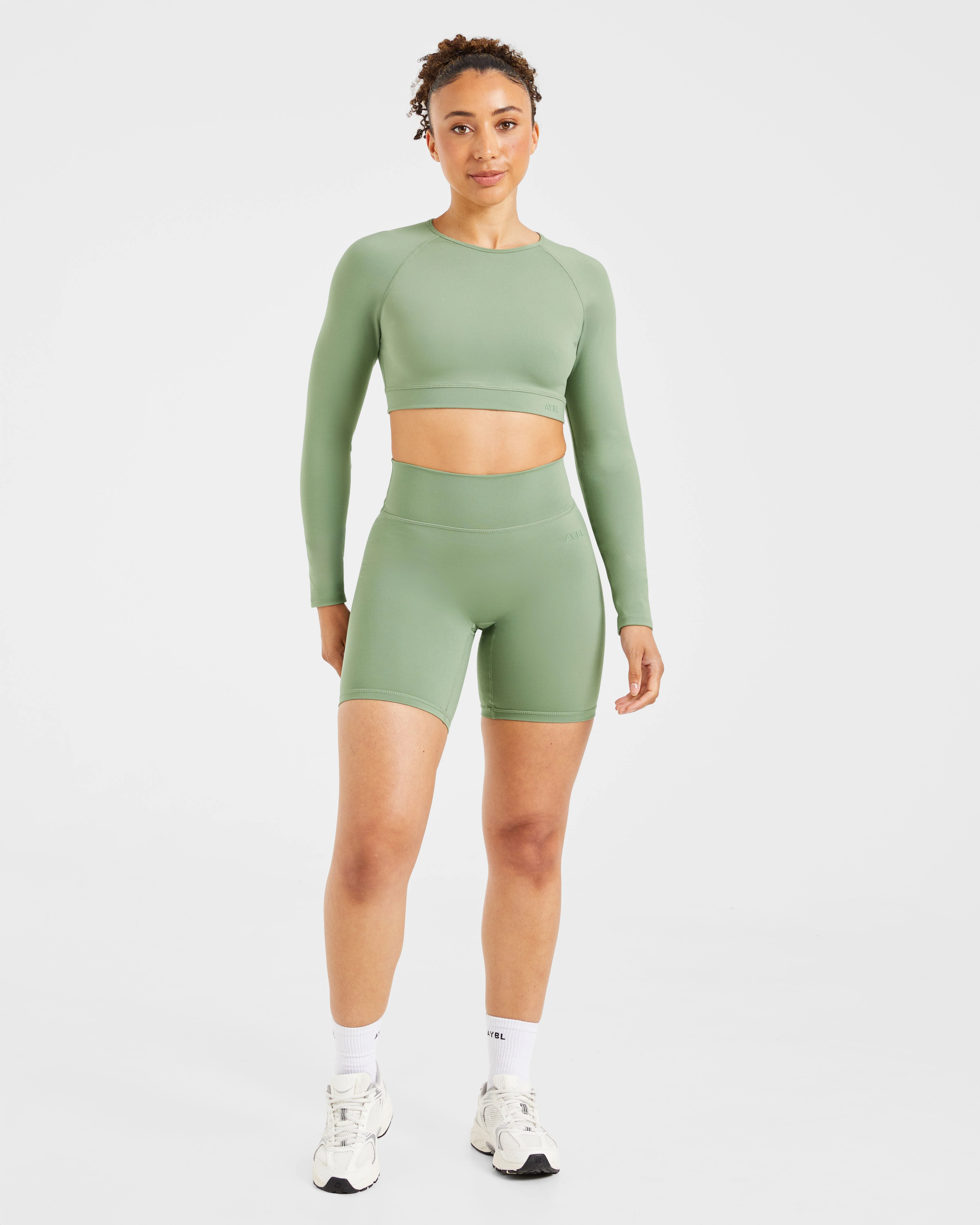 Staple Long Sleeve Crop Top - Olive Vert - Image 3